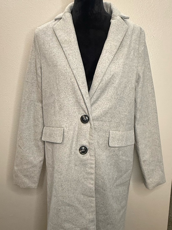 IJOAH Jackets & Blazers - Light Gray Single-Breasted Long Trench Coat